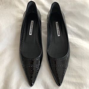 Manolo Blahnik Petunia Patent Leather Black Flats